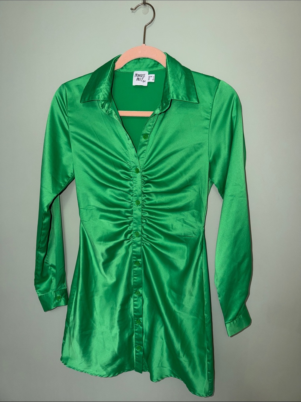 Princess Polly Green Ruched Button Front Mini Dress Size 2